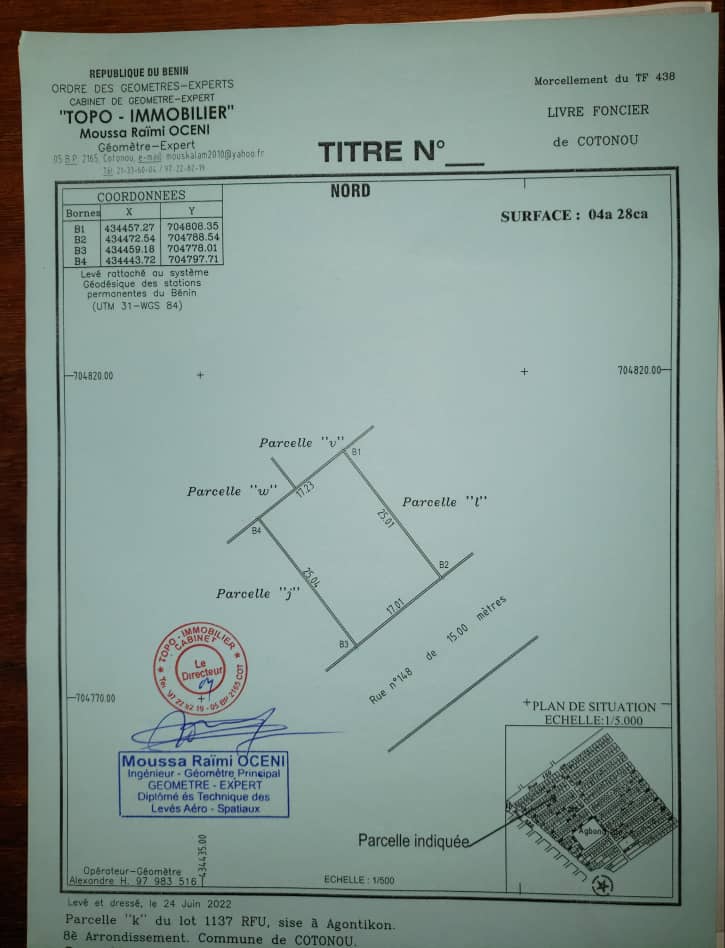 PARCELLE SUR TITRE FONCIER EN VENTE À COTONOU AGONTIKON À 100m ENVIRONS DU GOUDRON INTER ETAT